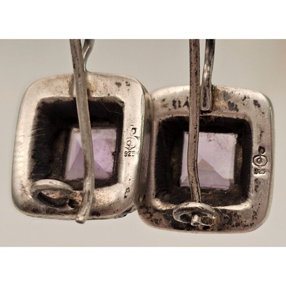 VTG Amethyst Square Stone 925 Sterling Silver Drop Dangle Earrings 1"L x 5/8"W - Picture 4 of 7